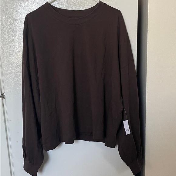 GAP Women’s XXL 100% Cotton Oversized Arm Crop Dark Brown Long Sleeve Top - Picture 1 of 11